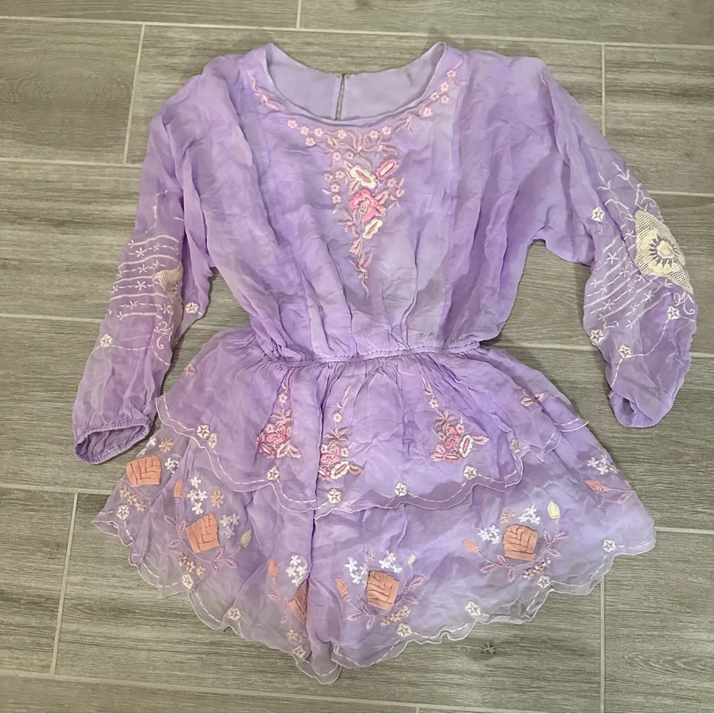 LoveShackFancy x Free People Bridgely Mini Dress Purple Floral - Picture 2 of 5